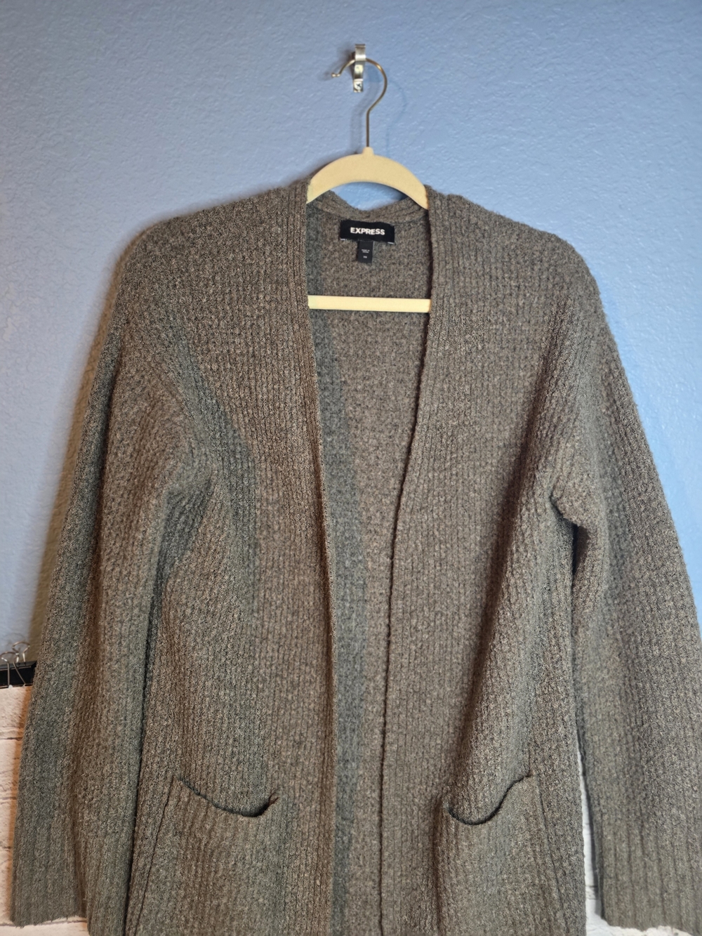 Express Long Open-Front Ribbed Cardigan Sweater - Gray - Picture 3 of 4